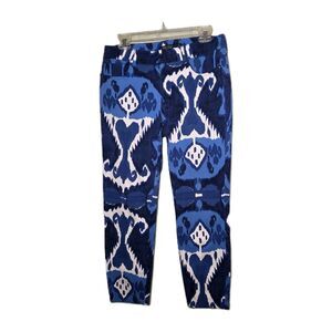 Polo Golf Ralph Lauren Women Blue White Ikat Print Slim Ankle Pants Sz 4 Stretch